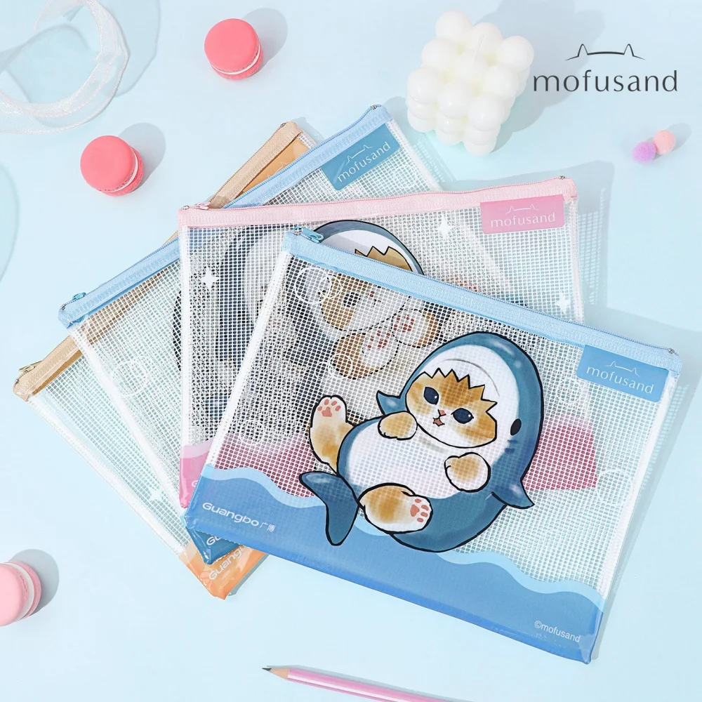 A4/A5 Genuine Mofusand Shark Cat Document Pouch School Stationery Storage Bag Cartoon Mesh Zipper Waterproof Folders Girls Gifts view 4