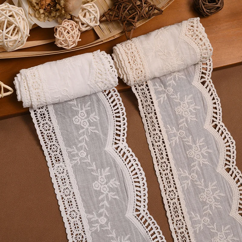 

15 Yards Remove Cloth Wavy Edge Embroidery Cotton Flowers Off White Beige Lace Ribbon Hair Bows DIY Crafts Handmade Accessories