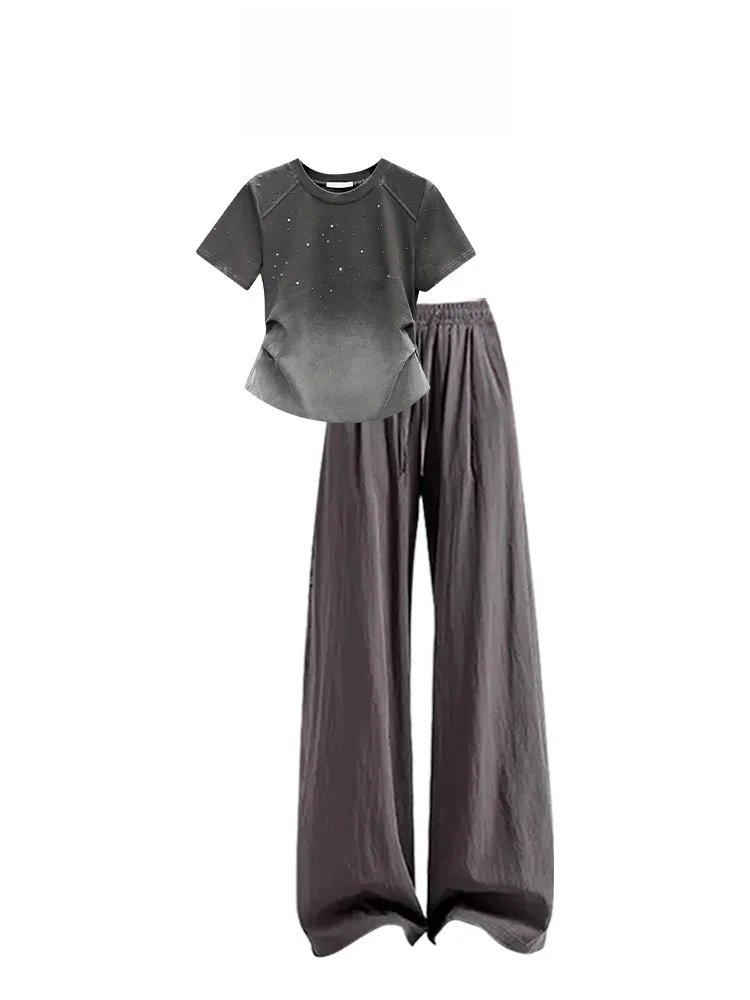 

Sweet And Cool Sle Women's Summer New Loose Casual Pants ort Sve adient Color Top And Bot Set Faionable Ensemble