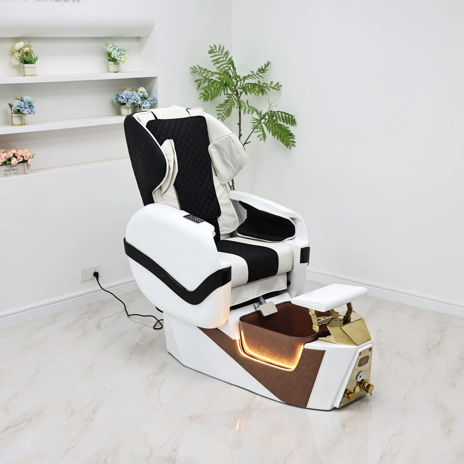 Electric Massage Pedicure Chair Spa Station, Professional Foot Bath Massage Chair with LED Light for Nail Salon Beauty Spa