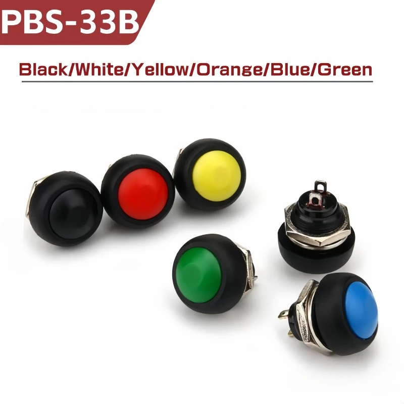 10PCS Mini 2Pin Switch 12mm 1A waterproof switch PBS33b 12v momentary Push button Switch reset Non-locking PBS-33b