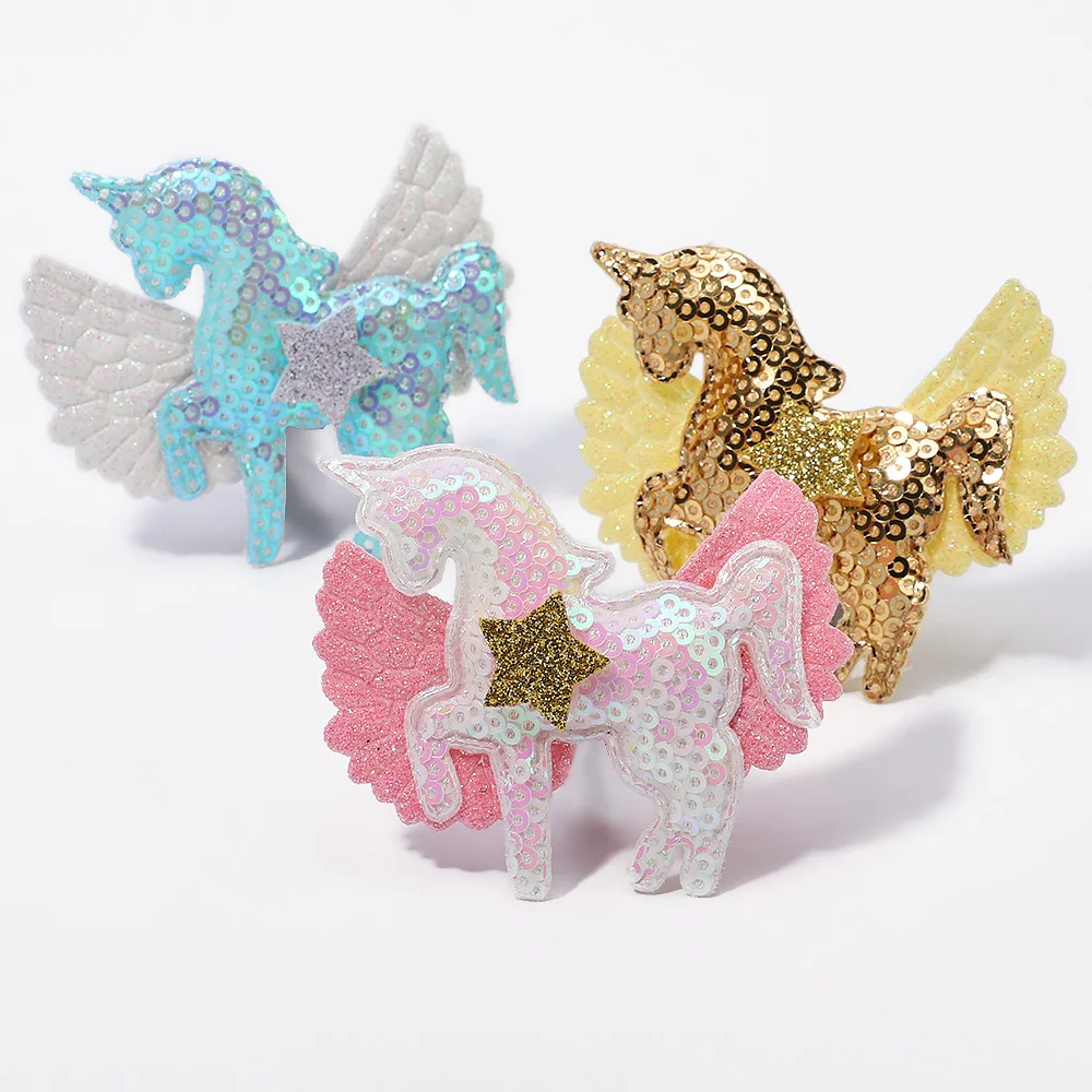 1Pcs Glitter Sequins Unicorn Star Hair Bows for Cute Baby Hairgrips HairClips Boutique Barrettes Girls Hair Accessories