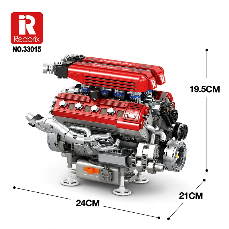 High-quality Reobrix 33015 Technical Metallic Engine Electric Rotating Puzzle Building Block Bricks DIY Toys Chrismas Gifts Kids