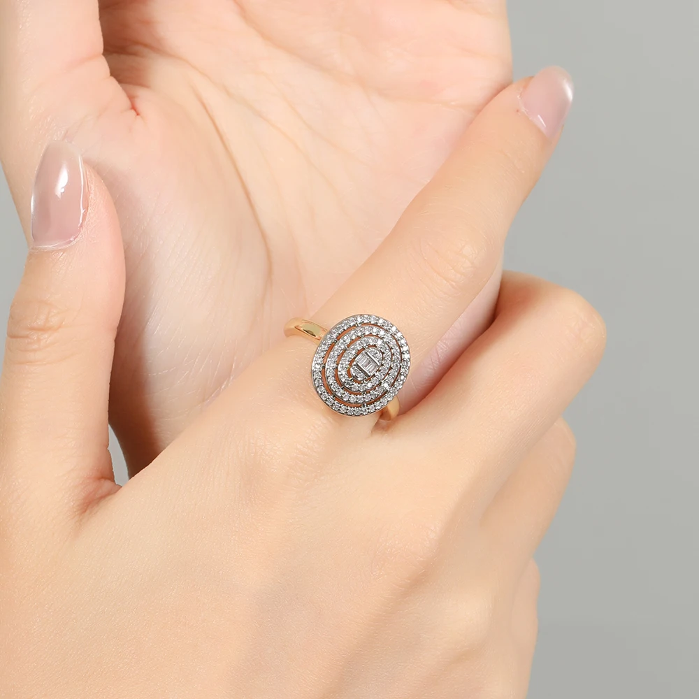 Französisches Retro-Schmuckset mit ovalem, mehrschichtigem Zirkon-Inlay, Ohrringe und Ringe, zweiteiliges Set, hochwertige Accessoires für Bankette und Hochzeiten. – Detail 4