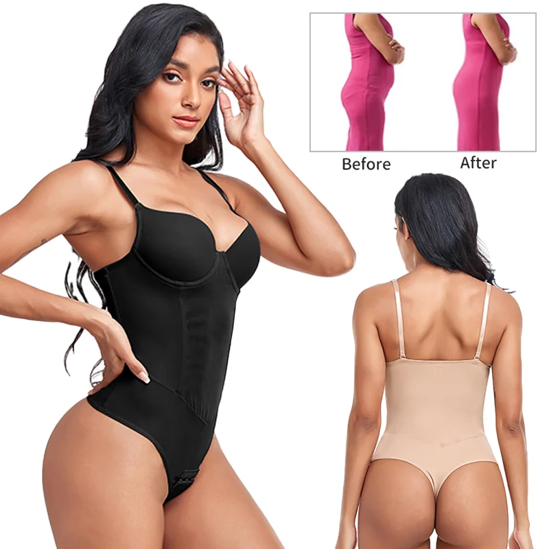 Damen Eingebauter BH Tanga Bodysuit Shapewear Unterwäsche Atmungsaktiver Po-Former Bauchkontrolle Korsett Weiches Netz Faja Sexy Camisole