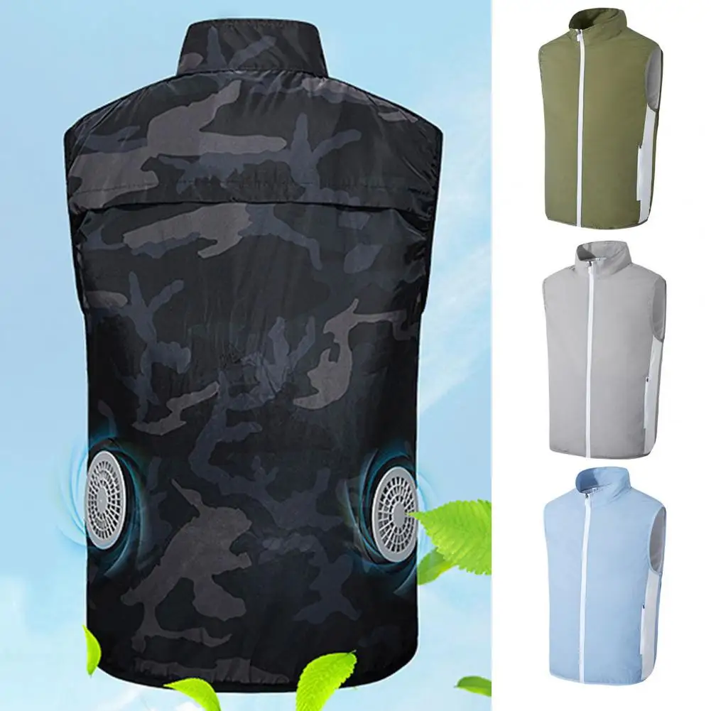 

Air Conditioning Clothing Sleeveless Stand Collar Zipper Camouflage Print Fan Cooling Vest for Outdoor