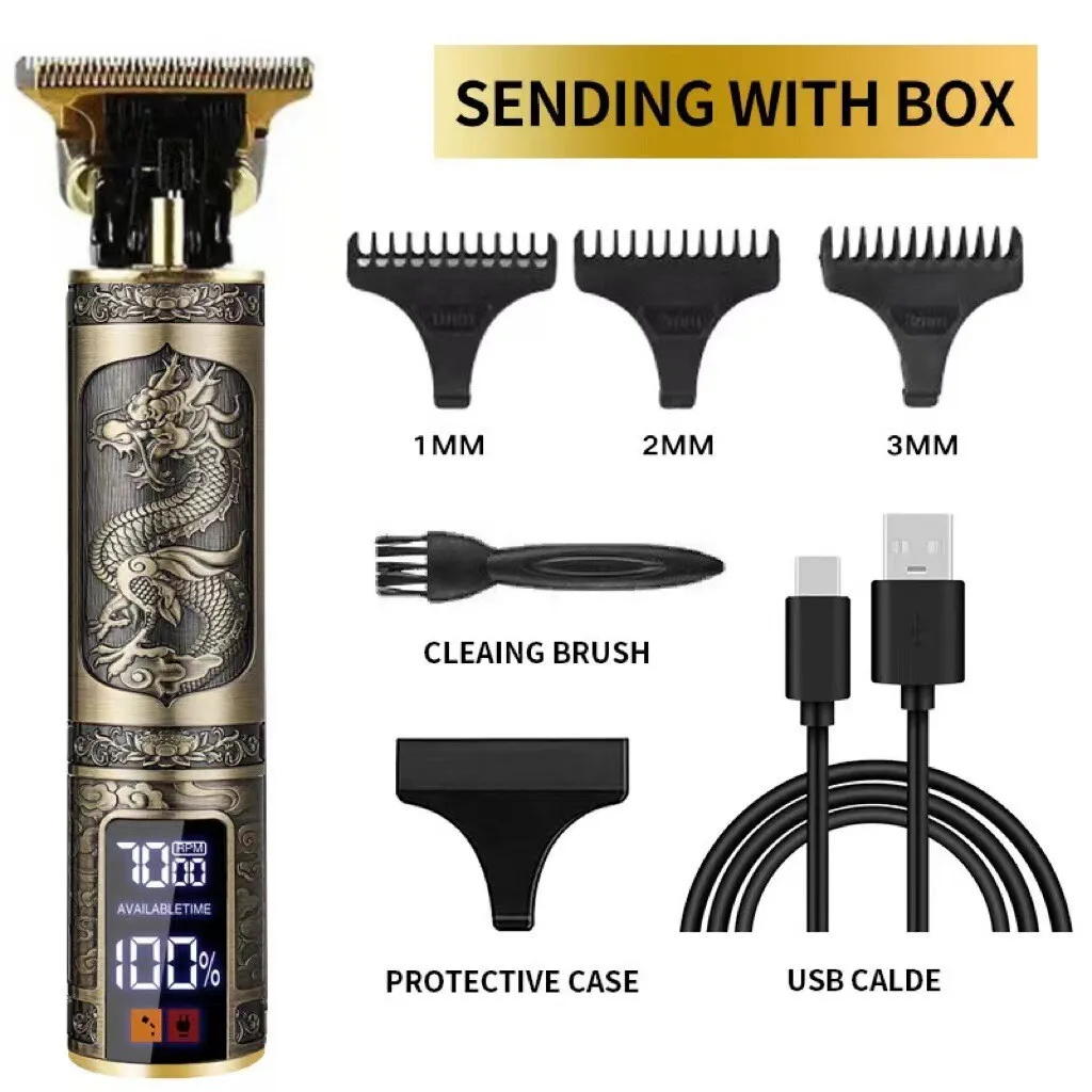 

Retro Metal Shell Wireless Hair Clipper Compact Travel Kit LED Display Long Lasting Battery Powerful Motor Stainless Steel Blade