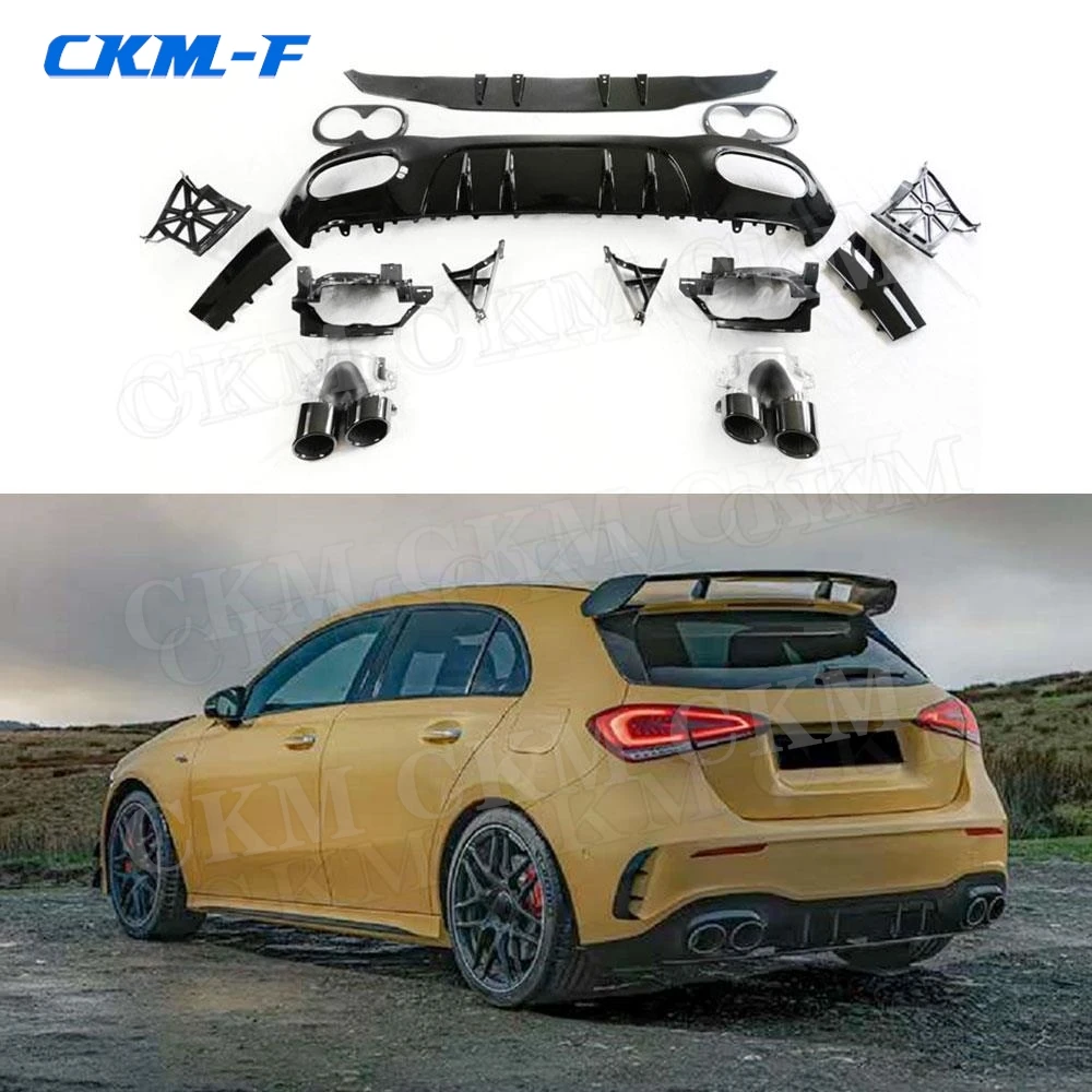 PP Material Rear Bumper Lip Diffuser with Exhaust Tips For Mercedes Benz W177 A180 A200 A250 A35 A45 Hatchback 2020+