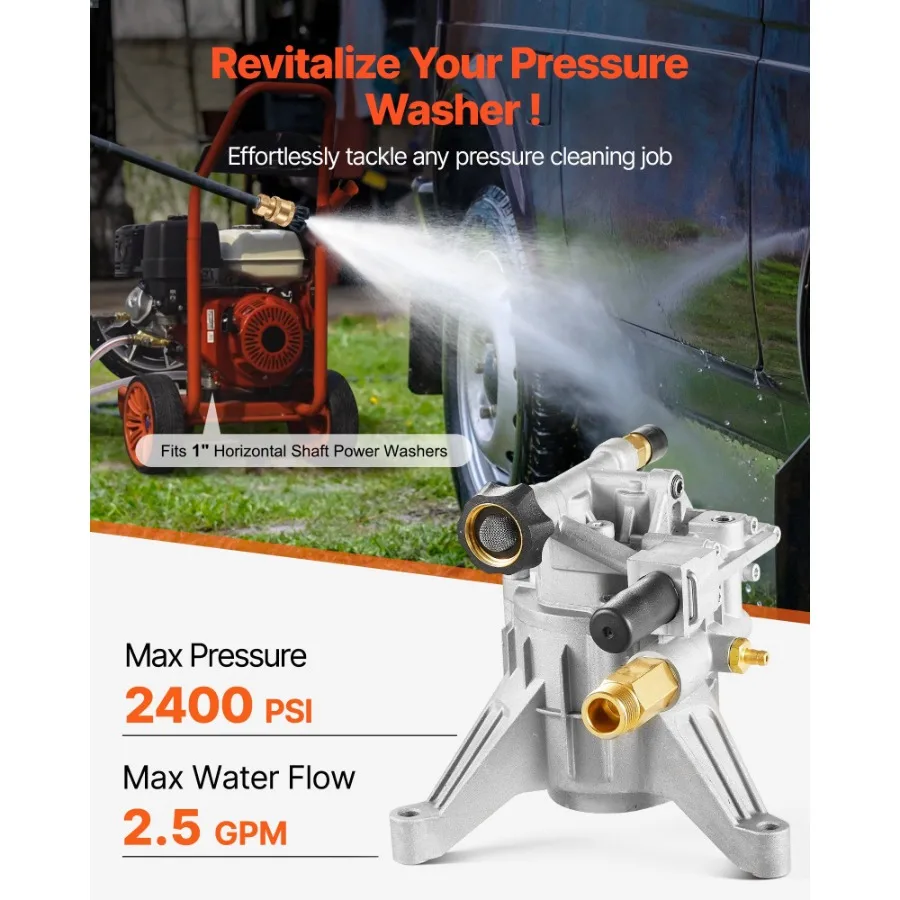 Pressure Washer Pump 7/8 Shaft Vertical 2400 PSI 2.5 GPM Replacement Kit with Hardware and Siphon Tube for RYOBI Honda PowerStr