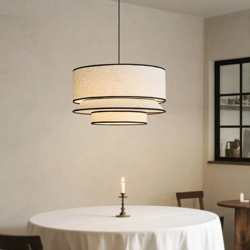 French Retro Fabric Pendent Lights Modern Minimalist Illumination Fixture Living Room Restaurant Hotel Bedroom LED Hanging Lamps