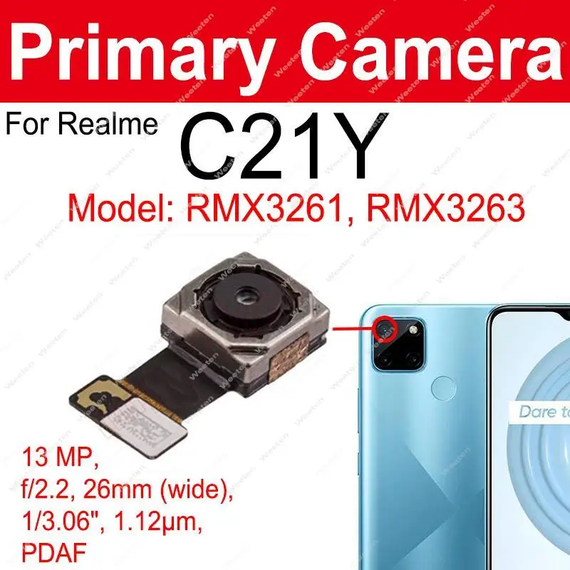 For Realme C20 C20A C21 C21Y Rear Front Camera Primary Back Main Front Selfie Camera Module Flex Cable Replacement Parts