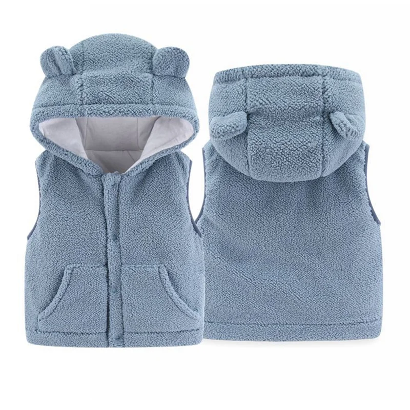 Baby Lambswool Vest Baby Hooded Warm Outerwear Winter Girls Cute Plush Sleeveless Jacket New Boys Autumn Casual Clothes 7M-4Y