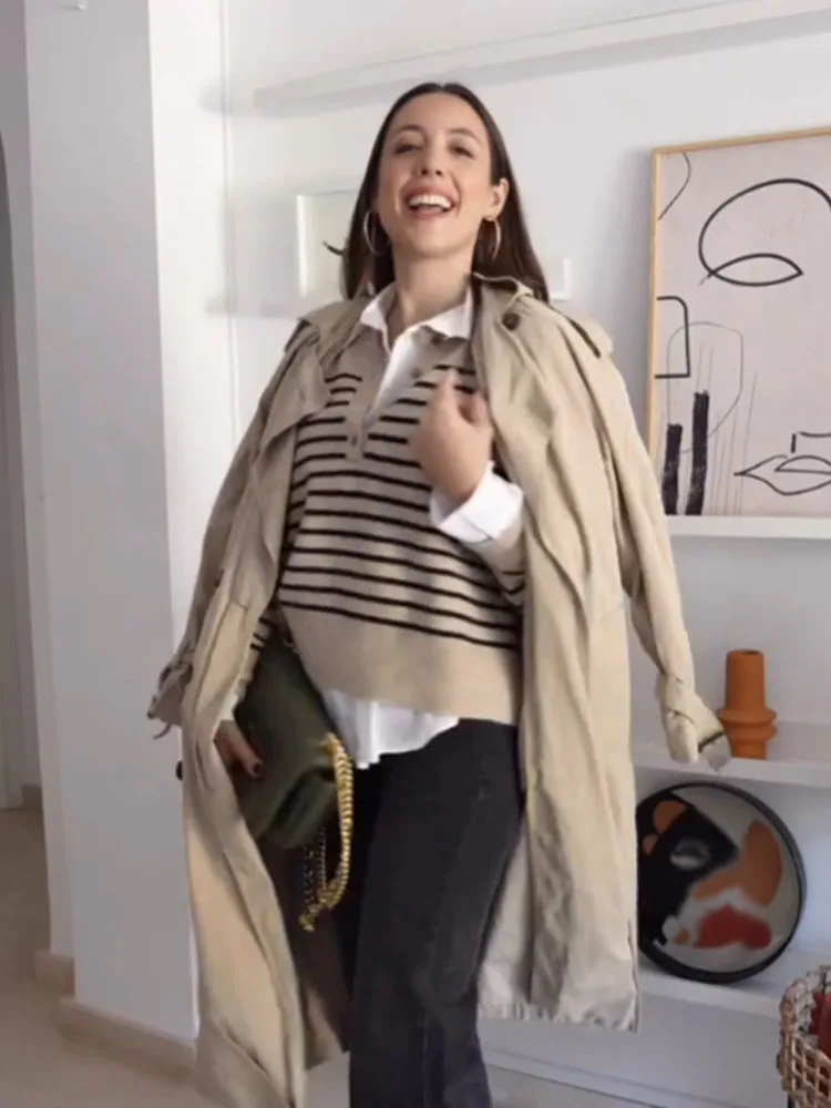 

HH 2026, женский весенне-осенний новый классический полосатый свитер, тонкий топ с длинными рукавами, повседневный универсальный тонкий свитер