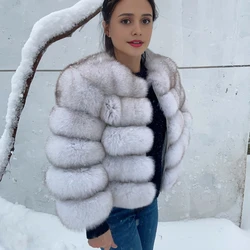 QUEENTINA Fox Fur Coat Short Natural White Fashion New Autumn Winter Women's Round Cross Row Whole Skin Large Size Fox Fur Coat