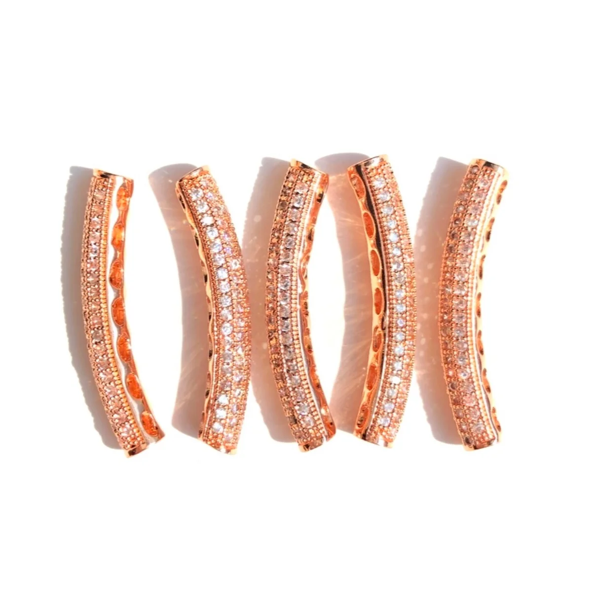 10pcs/lot Centerpiece Long Tube Bar Spacers Beads Women Bracelets Cubic Zirconia Pave Gold-Plated Waist Craft Handmade Accessory