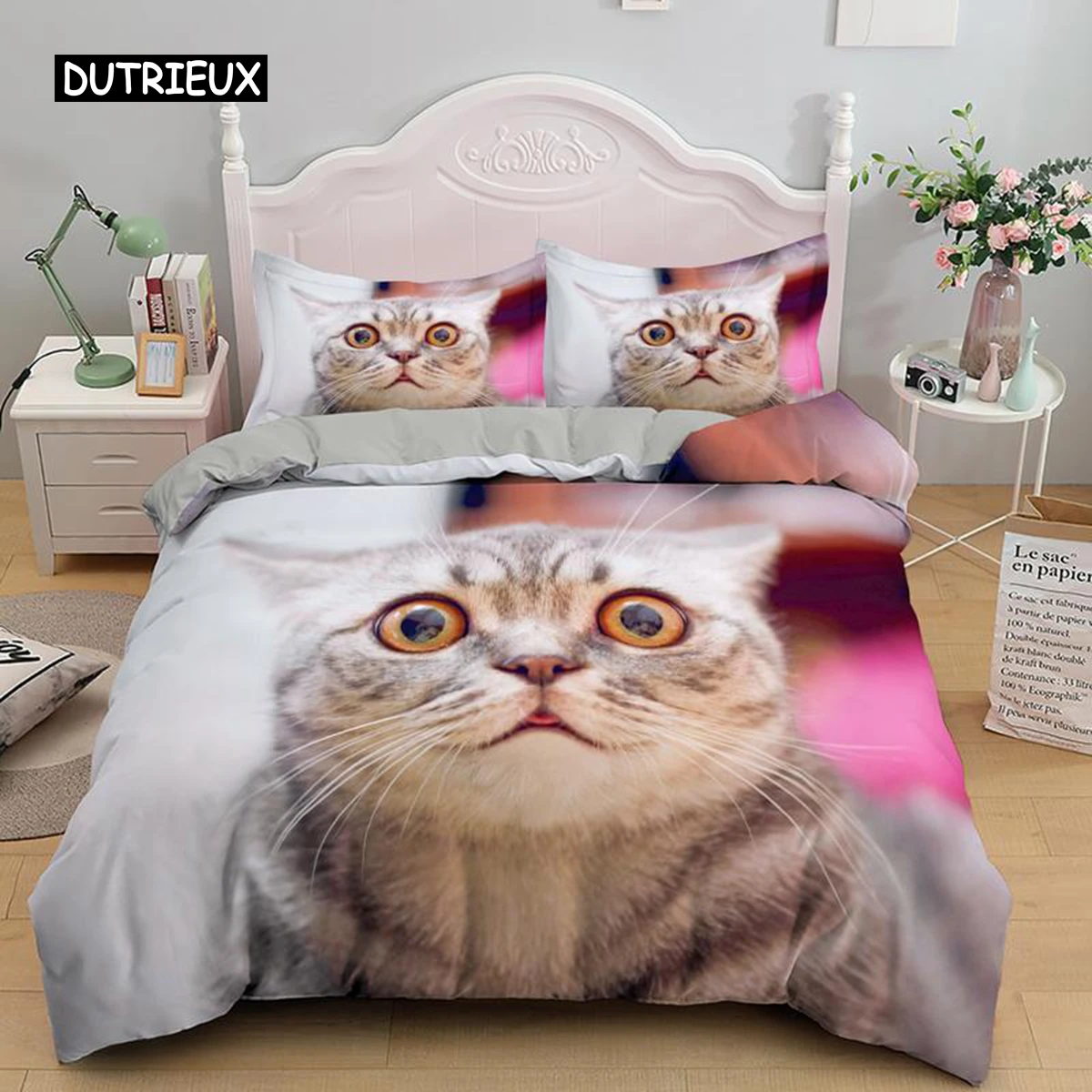 

Cat Duvet Cover Set King Size Cute Pet Cats Printed Bedding Set for Children Boys Girls 3D Animal Theme Microfiber Quilt Cover