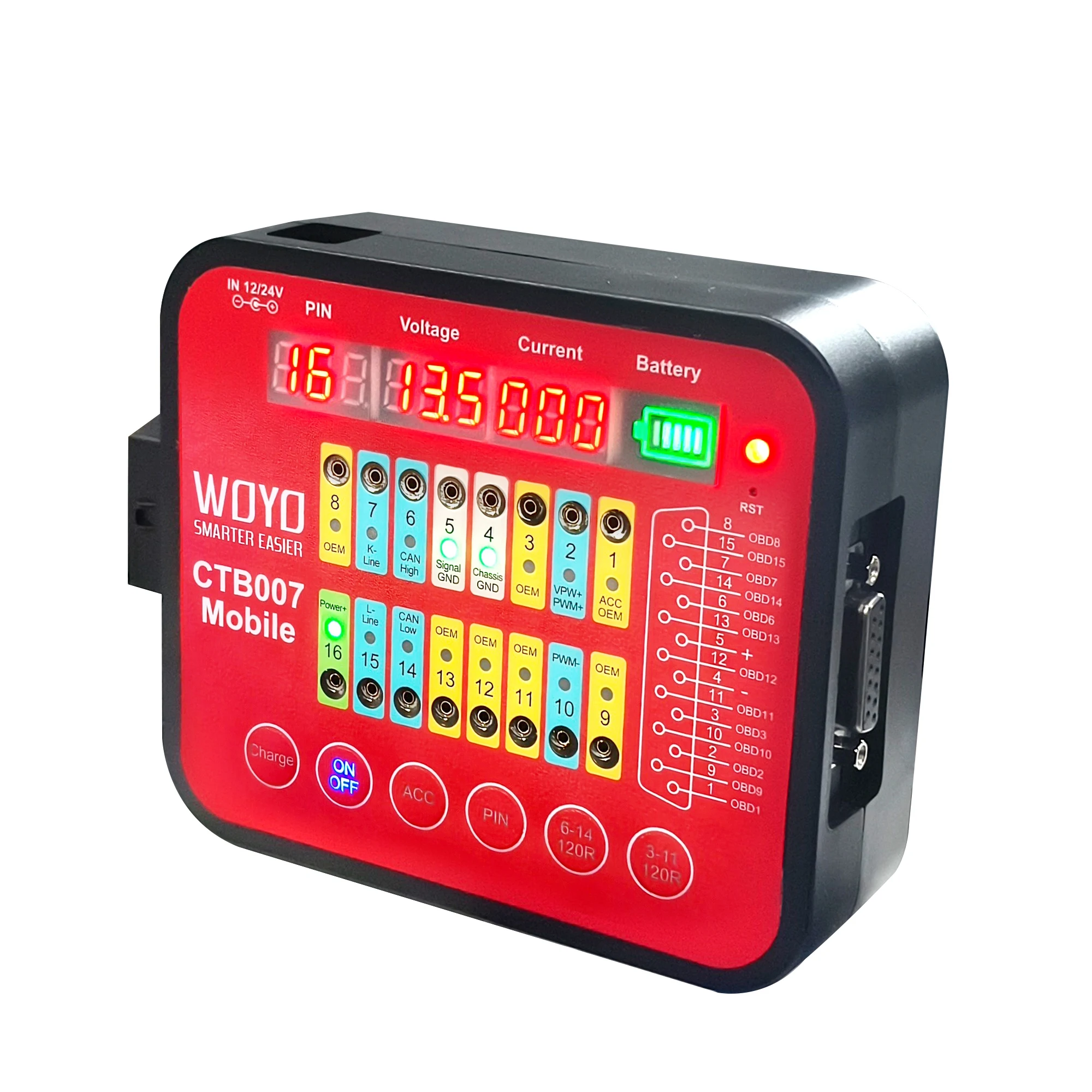 WOYO CTB007 أداة اختبار لوحة دوائر كهربائية متنقلة وحدة التحكم الإلكترونية OBD2 صندوق اختبار الاختراق المحمول دعم بطارية قابلة للشحن