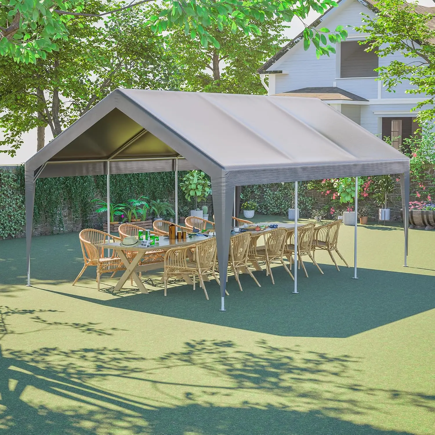 13'x20' Outdoor Shelter Carport Tent with Roll-Up Doors for Boat Storage & Party, Galvanized Frame & PE Cover, Customized