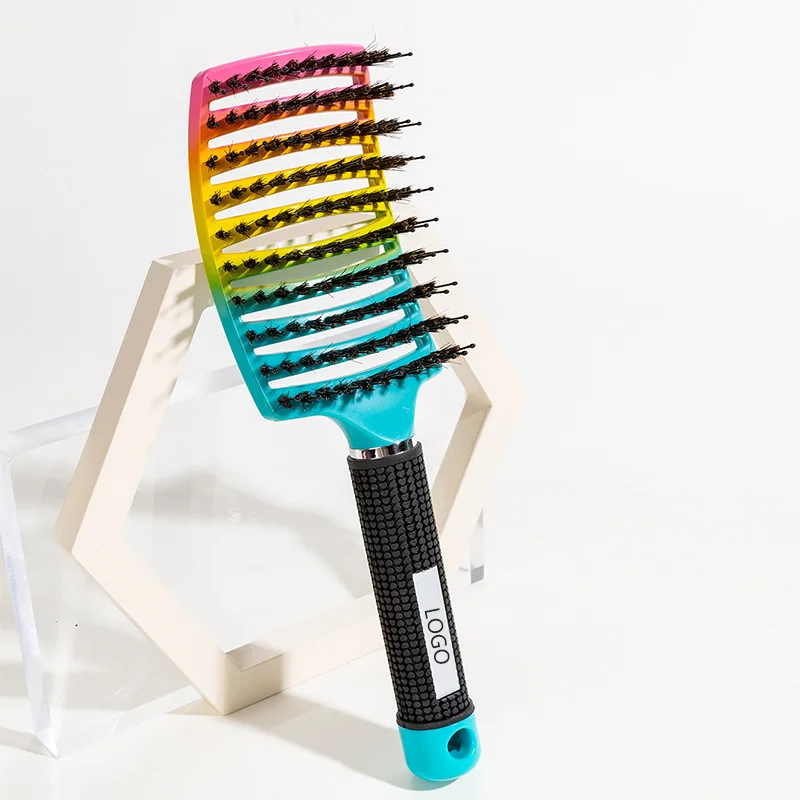 Barber Nylon Hair Brush Scalp Massage Hollow Out Anti-static Combs Curved Bristle Wet Curly Combs Salon Styling Hairbrush Tools