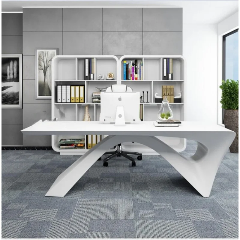 Custom.White تصميم جديد من الرخام طاولة كبيرة مكتب كمبيوتر بسيط وحديث خزانة مكتب الرئيس #5