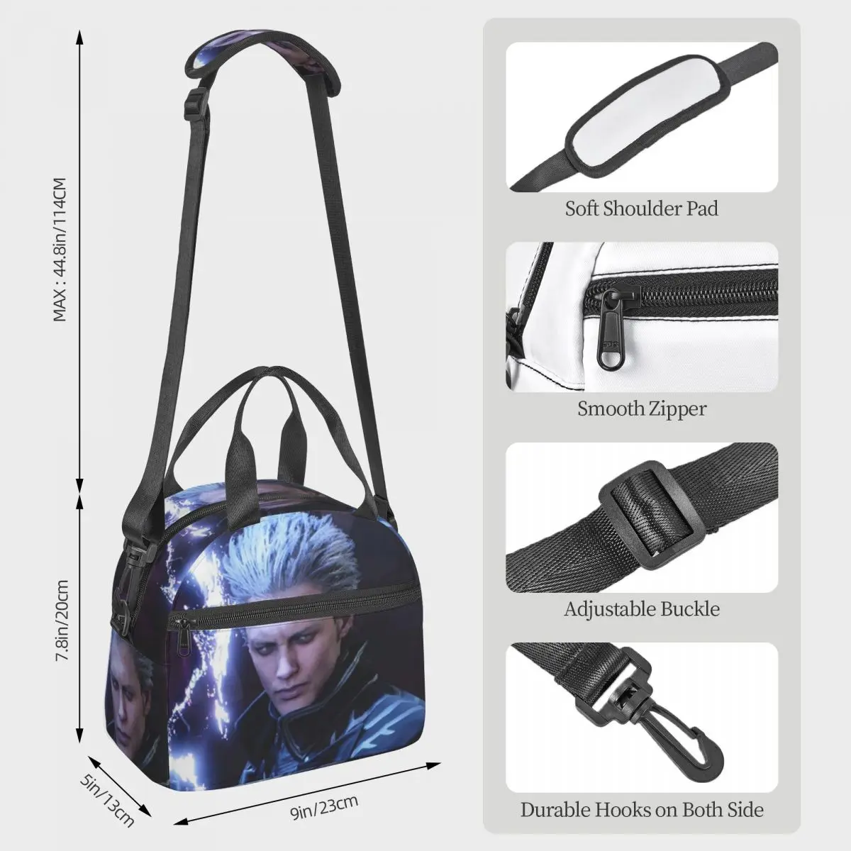 Vergil From The Devil May Cry Series Lunch Bags Insulated Bento Box Lunch Tote Picnic Bags Thermal Bag for Woman Kids Work