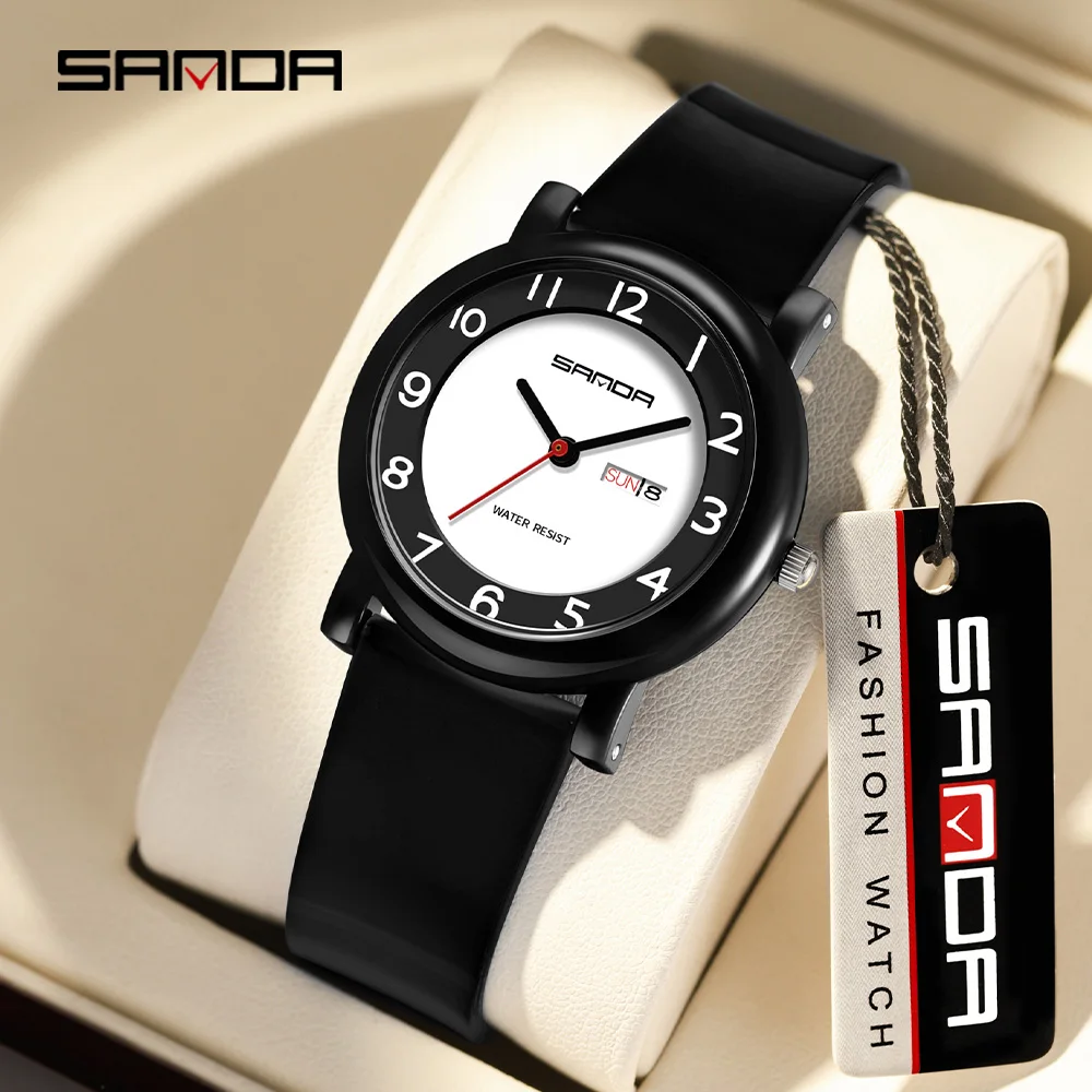 

Fashion Sanda Brand New 2024 Children's Student Quartz Watch With Dual Calendar Display Waterproof Simple And Fashionable 3255