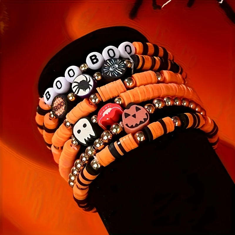 2700pcs， Halloween colored round bead soft pottery skull letter bead set box, used for DIY production supplies view 3