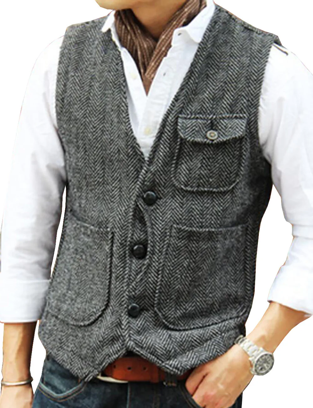 

Men's Tweed Suit Vest 3-Button Formal Wedding Dress Waistcoat Herringbone Business Blazer Vest Slim Fit Winter Costume Homme