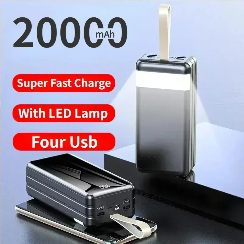 

20000mAh Power Bank 4 USB Super Fast Charge PowerBank Portable Charger Digital Display External Battery Pack