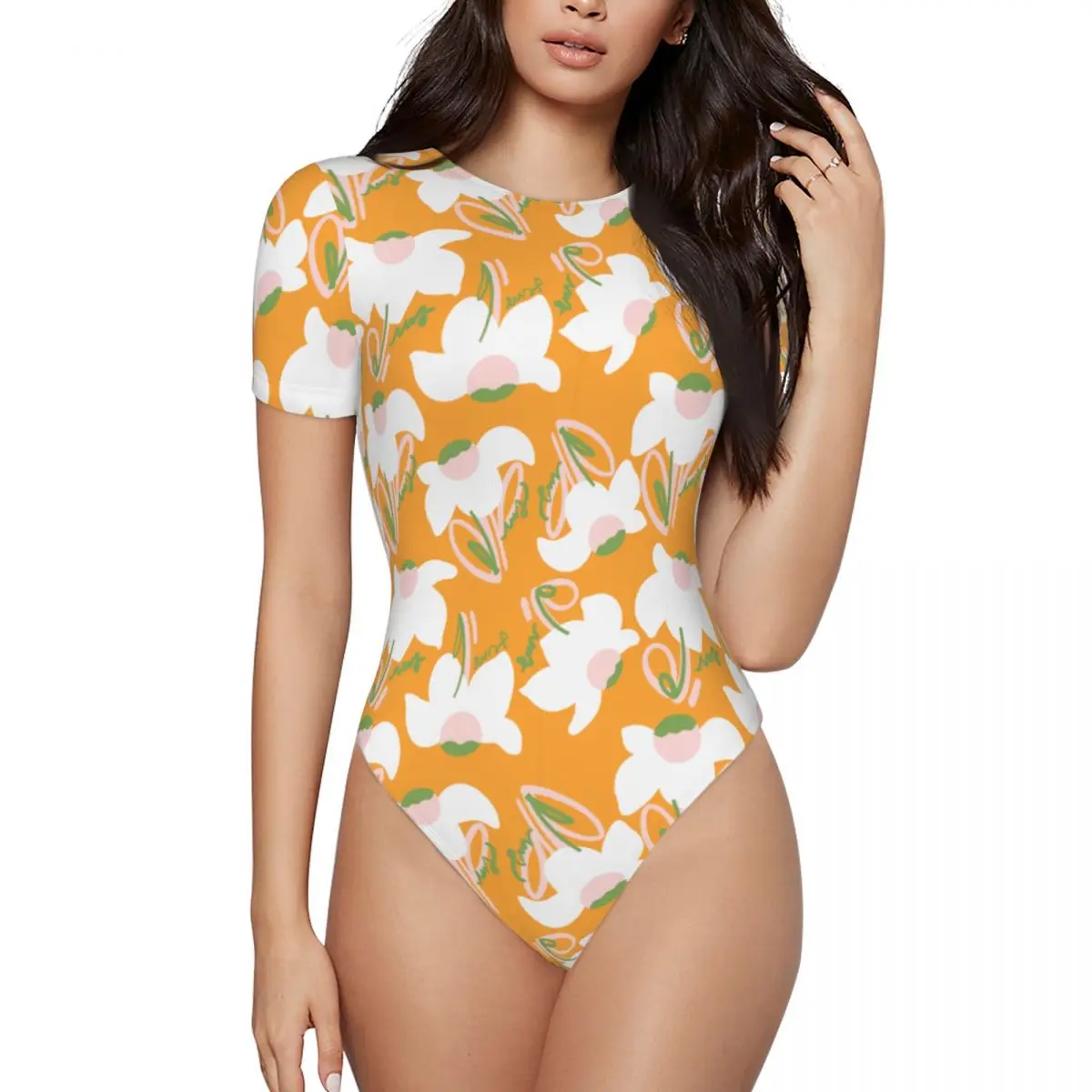 

One Piece Swimsuits for Women, Crew Neck Bathing Suit, Girl's Short-Sleeved Gifts for Birthday Holiday585667593