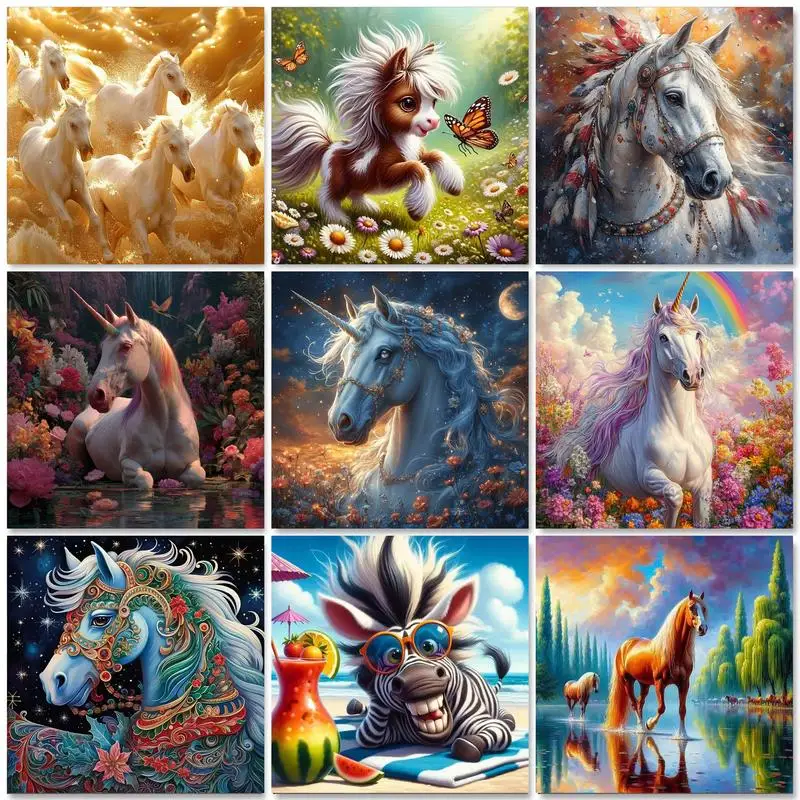 

PhotoCustom 5D Full Square Diamond Painting Horse Picture Of Rhinestone Diamond Embroidery Animal Mosaic Needlework Decor Home