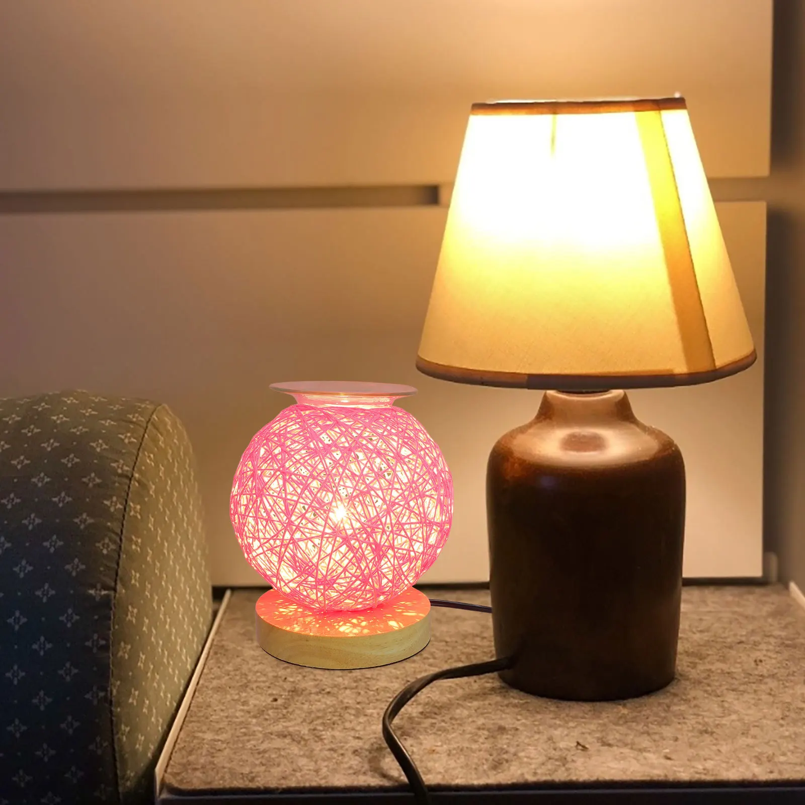 

1pc Electric Aroma Lamp Plug-In Wax Melt Warmer Night Light Rattan Ball Chinese Flat Plug Fragrance Diffuser Home Decor