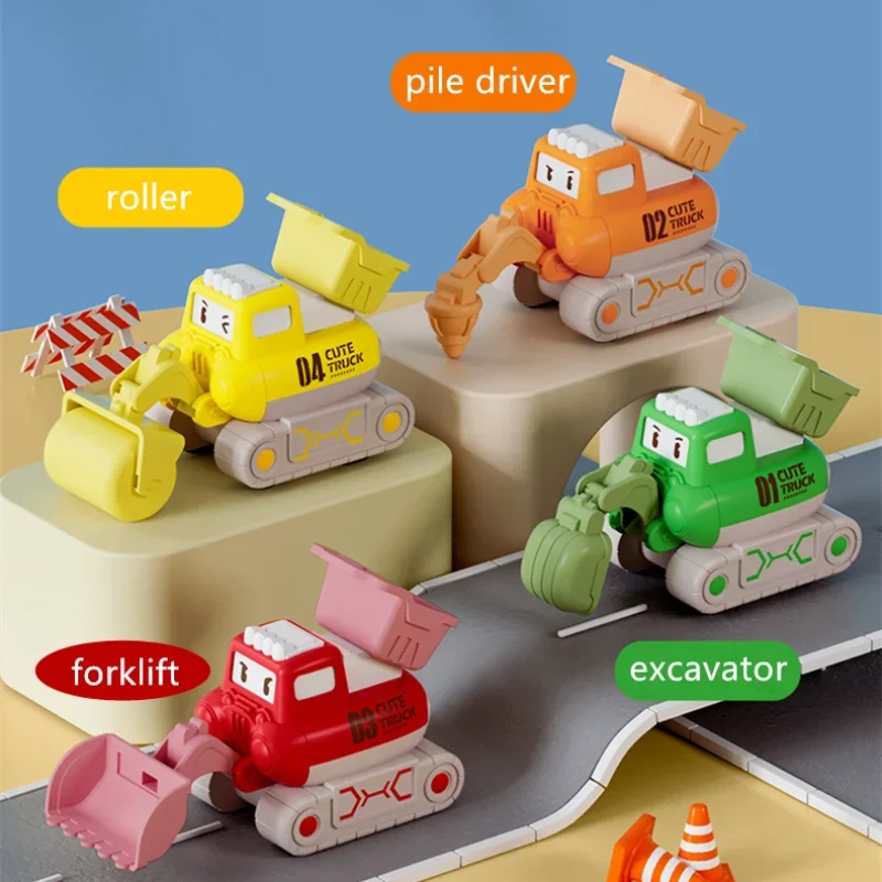 

Children Cartoon Construction Car Toy for Kids 1/64 Press Inertia Excavator Forklift Tyrannosaurus Triceratops Dinosaur Car Mode