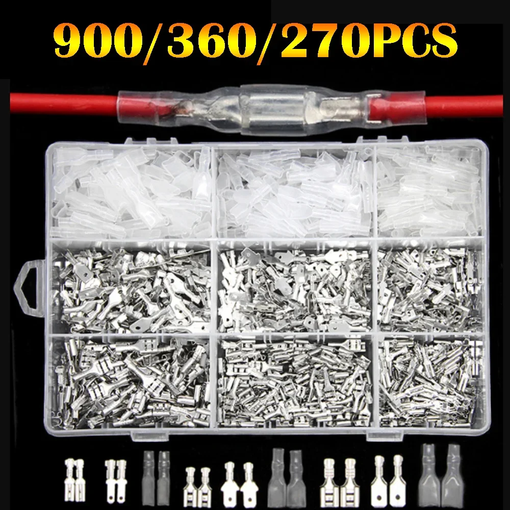 

900/360/270PCS Assortment Car Auto Motorcycle Spade Terminals 2.8/4.8/6.3mm Male&Female Wire CrimpTerminal Connectors Kit