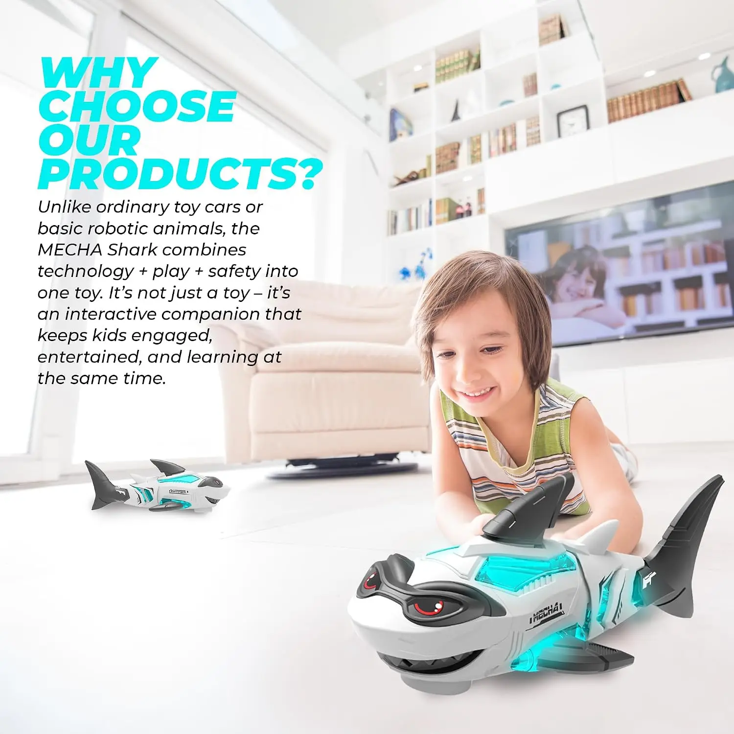 Interactive Crawling Shark Toy With Music Lights Auto Direction Change Walking Toy For Toddlers Kids