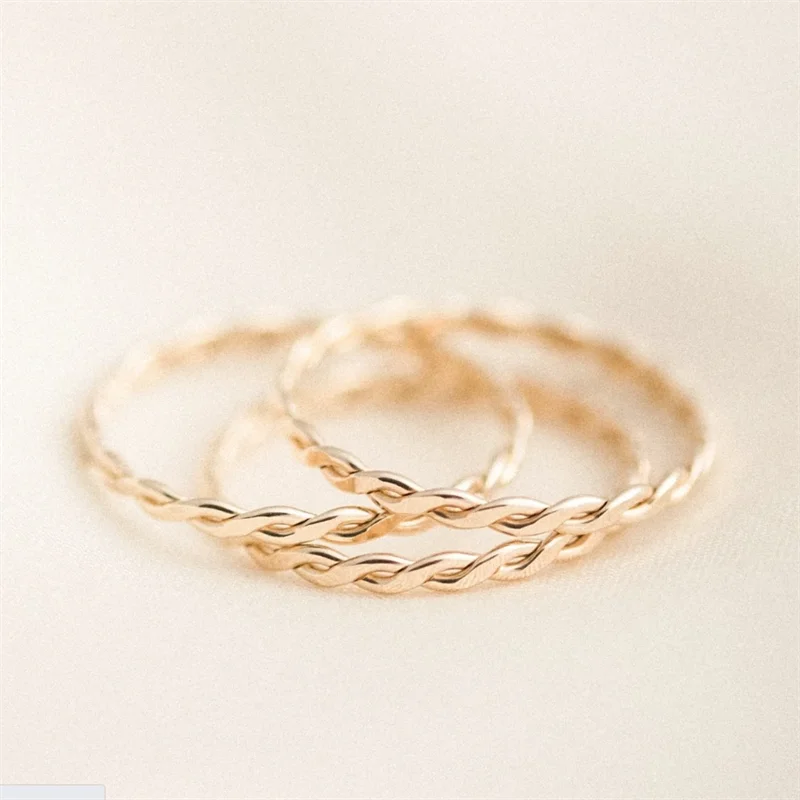 Pleciony pierścionek 14K złoty wypełniony Knuckle pierścień złote Boho biżuteria Anillos Mujer minimalistyczny układanie czeski pierścień dla kobiet