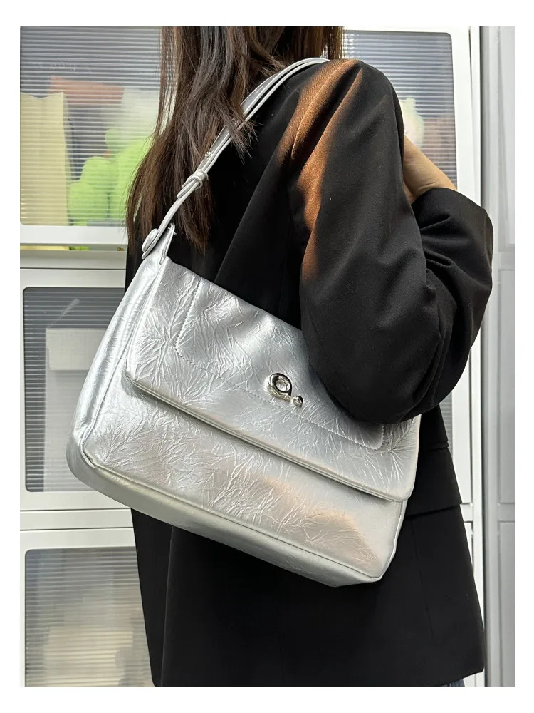 

MAOFEI Vintage Oil Wax Leather Tote Bag Women's Spring Commuter Shoulder Bag Fashionable All-Match Casual Handbag