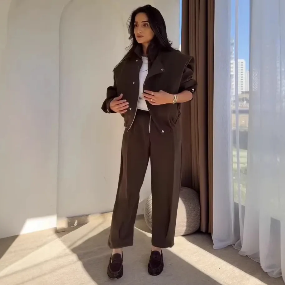 Women's long-sleeved fashion button-fitting casual sweater sports suit