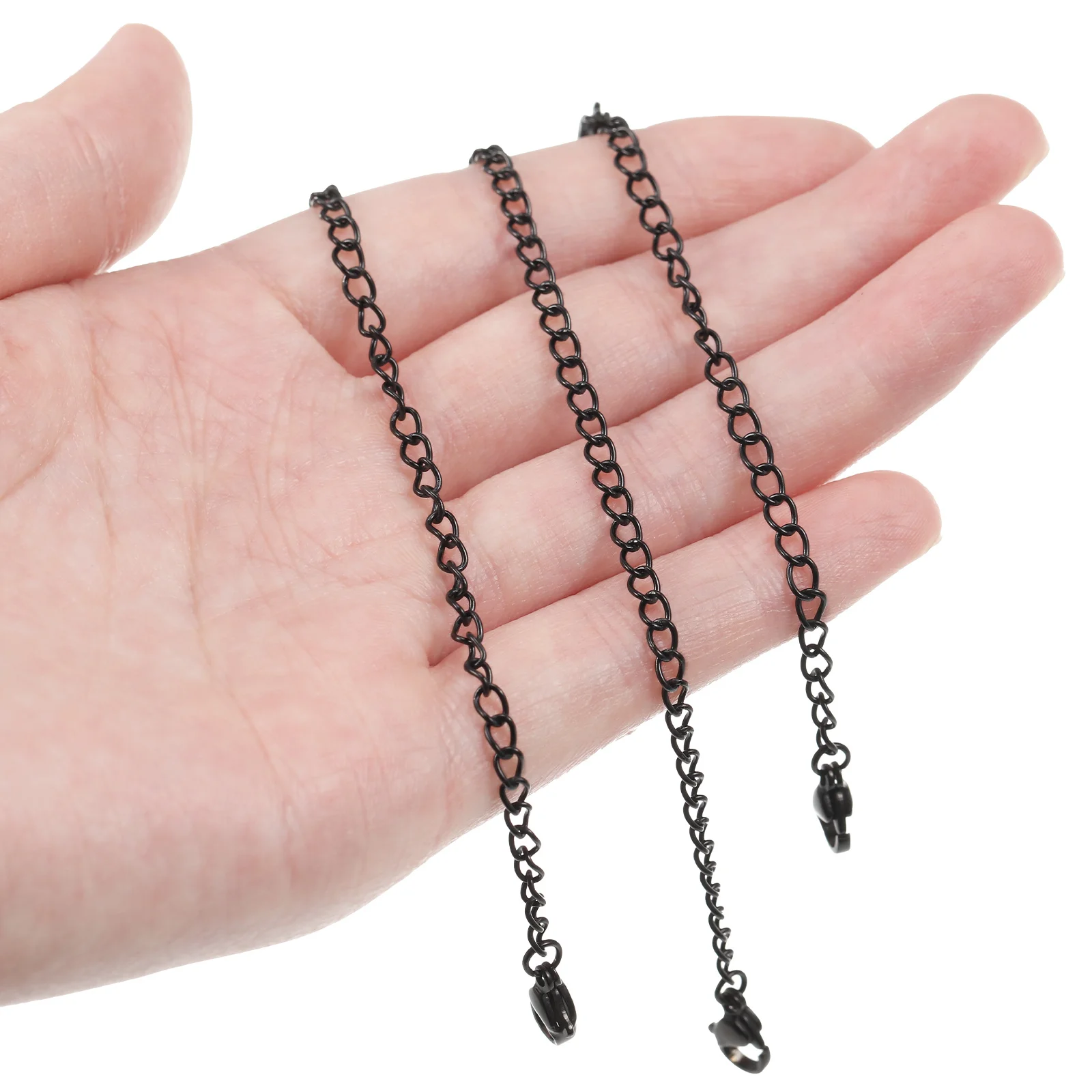 

6Pcs Stainless Steel Necklace Extension Chain Lobster Buckle Set Jewelry Making Findings Black Mixed Lengths 30mm 50mm 75mm