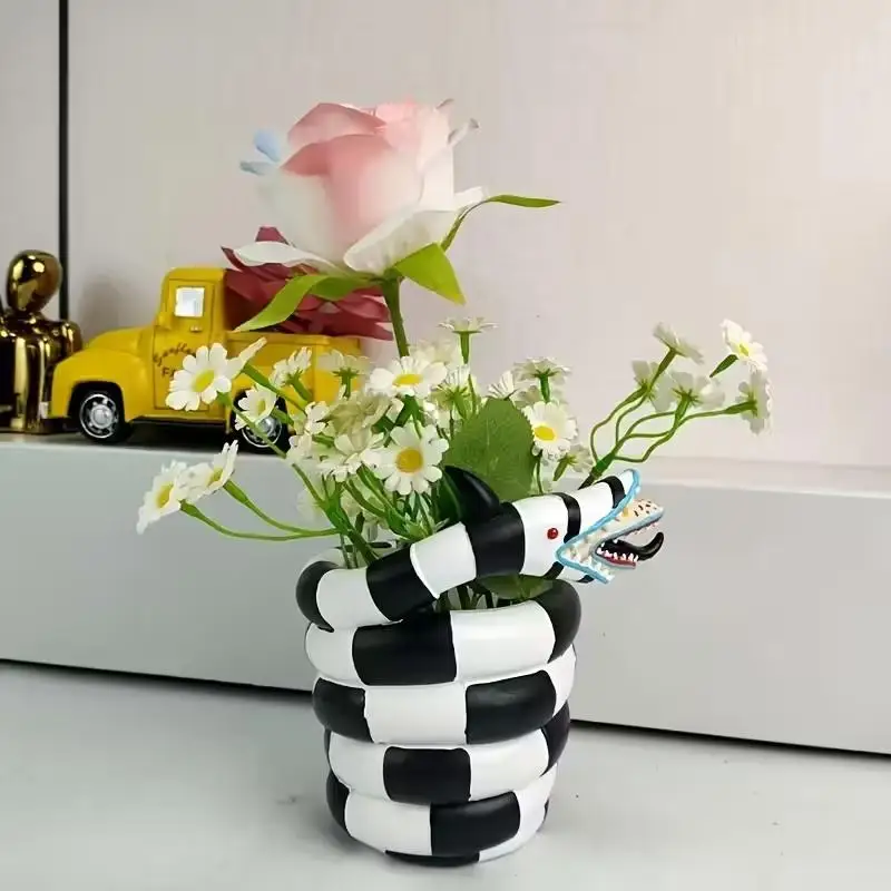 

1 шт. черно-белый цветочный горшок в форме змеи из смолы - креативный декоративный горшок в стиле DIY, подходит для использования в помещении и на улице, идеально подходит для бонсай и домашнего декора, для комнатных растений, игривый дизайн.