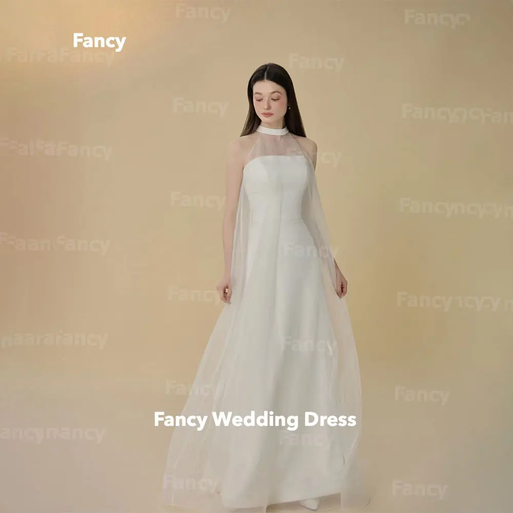 Fancy Simple Strapless Wedding Dress Korea Photo Shoot A Line Soft Silk Bridal Gown Back Zip Customized With Shawl