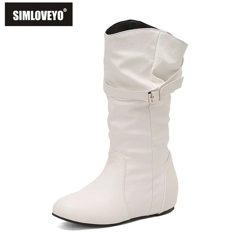 

SIMLOVEYO 2025 женские повседневные ботинки до середины икры с круглым носком, каблук 4 см, пряжка на молнии, доступны в размерах 48 49 50