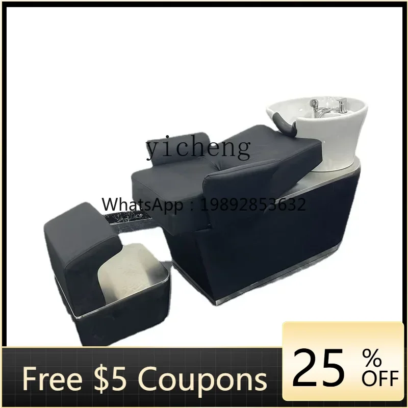 Shampoo Chair Stainless Steel Ceramic Basin Barber Shop Flushing Bed Lying Half Multi-Function Bed