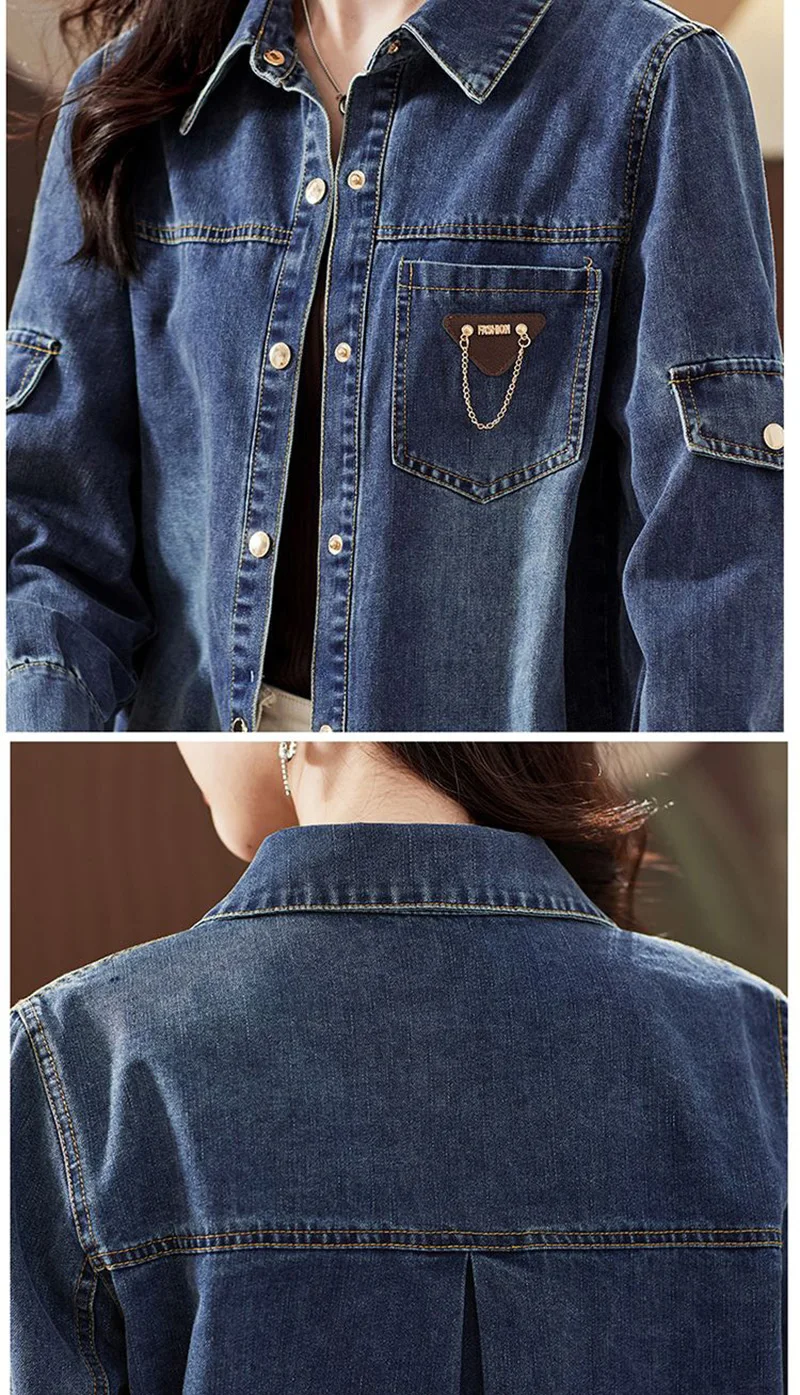 Denim Shirt Women Spring Autumn Single Breasted Tops Retro Long Sleeve Casual Fashion Shirt New