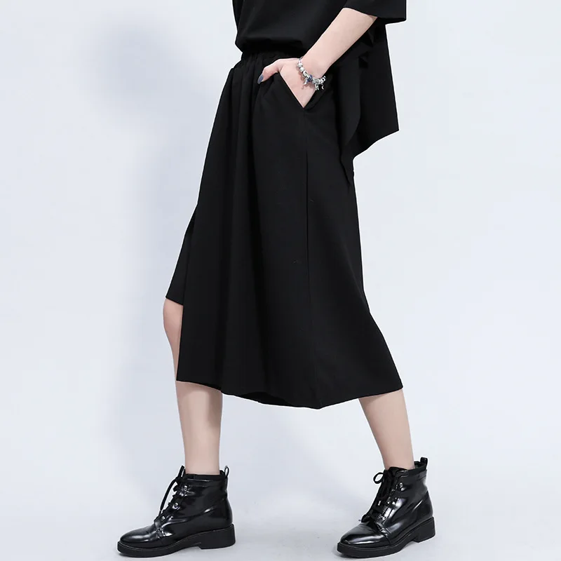 ANJY Summer New Women Trendy Asymmetrical Patchwork Casual Wide-Leg Pants Tide Stylish Loose Dark Niche Design Ins Capris A21497
