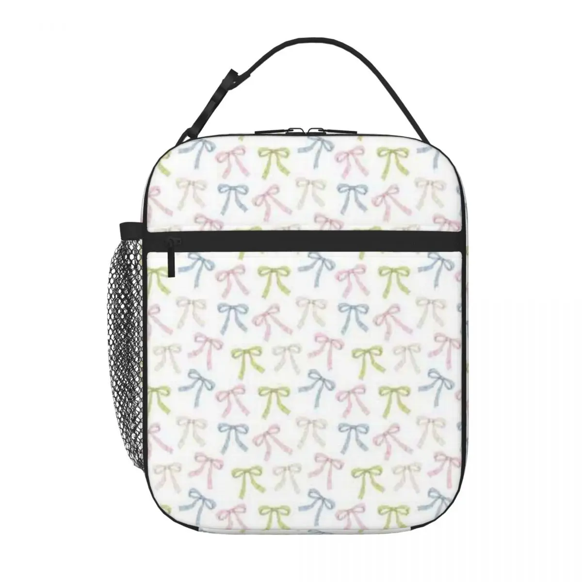 Bestselling Pastel Ribbon Bow Watercolor Pattern Zipper Closure Lunch Carrier Kindergarten Snack Thermal Lunch Bag
