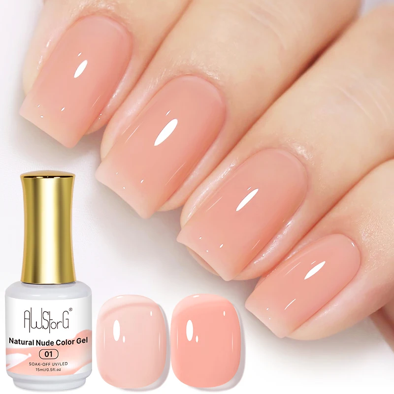 AWStorG 15ML Natural Nude Pink Color Nail Art Ice Transparent Bare Color Semi Permanent  Nail Enamel For Manicure Home Salon DIY