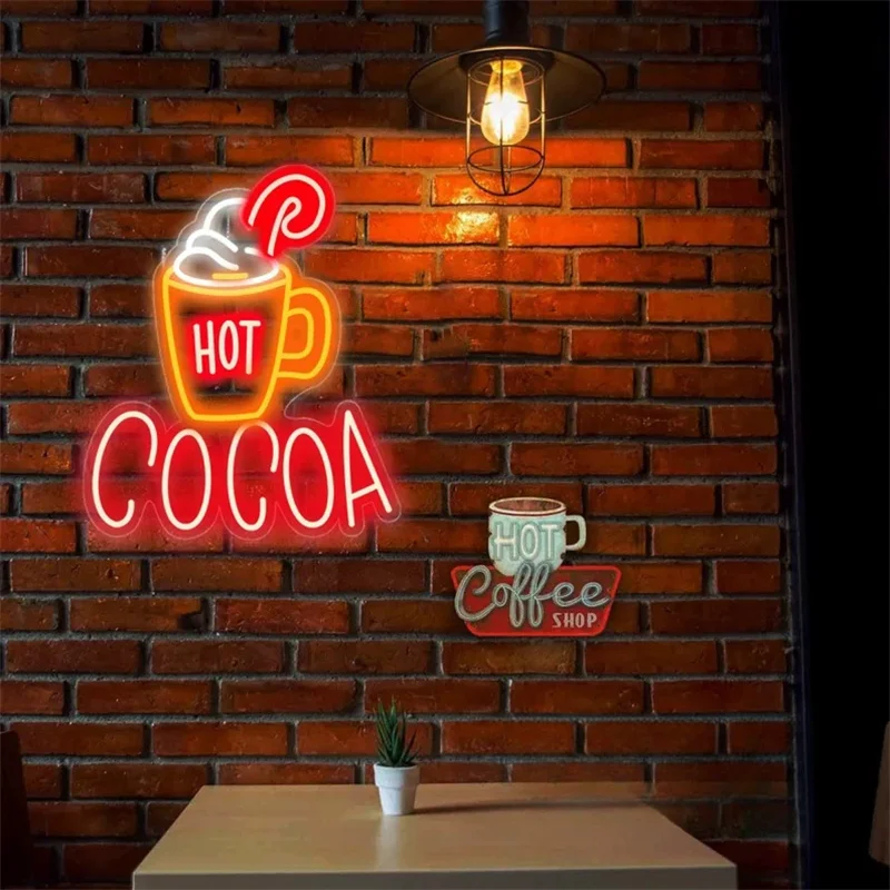 Hot Cocoa Neon Sign,Hot Coffee & Cocoa Bar Neon Light,Coffee Bar Signs,Cafe Bar Christmas Decor,Home Bar Caffee Drink Shop Room