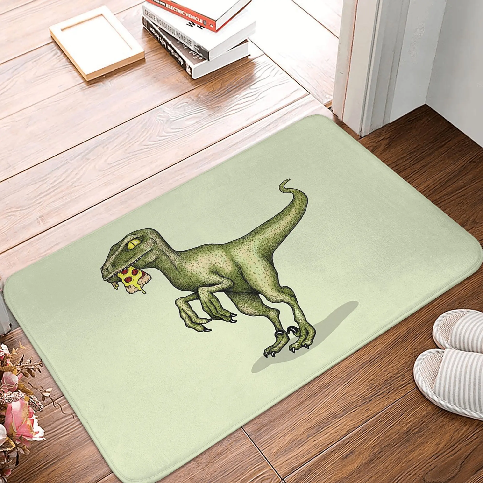 

Raptor dinosaur eating pizza slice Non-slip Doormat Floor Mat Antiwear Carpet Rug for Kitchen Entrance Home Balcony Footpad Mats