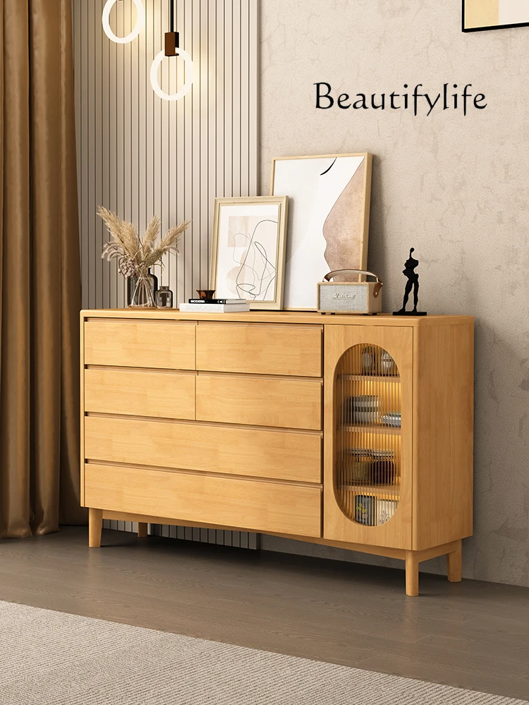 

Nordic Solid Wood Chest of Six Drawers Sideboard Cabinet Living Room Storage Simple Studio Tea Side Cabinet